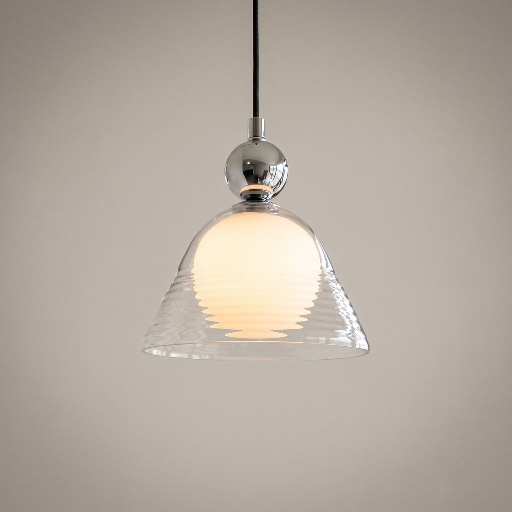 Ribbed Glass Pendant Light with Double Layer Shade for Soft Illumination