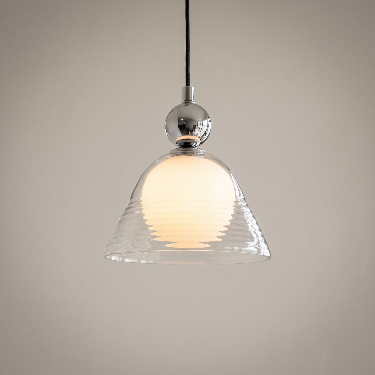 Ribbed Glass Pendant Light with Double Layer Shade for Soft Illumination