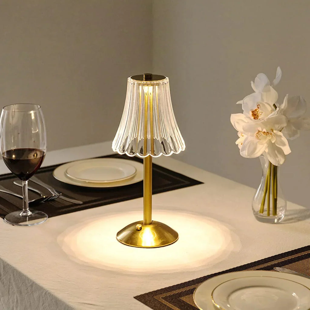 Rechargeable Touch Activated Crystal Table Lamp With Gold Finish