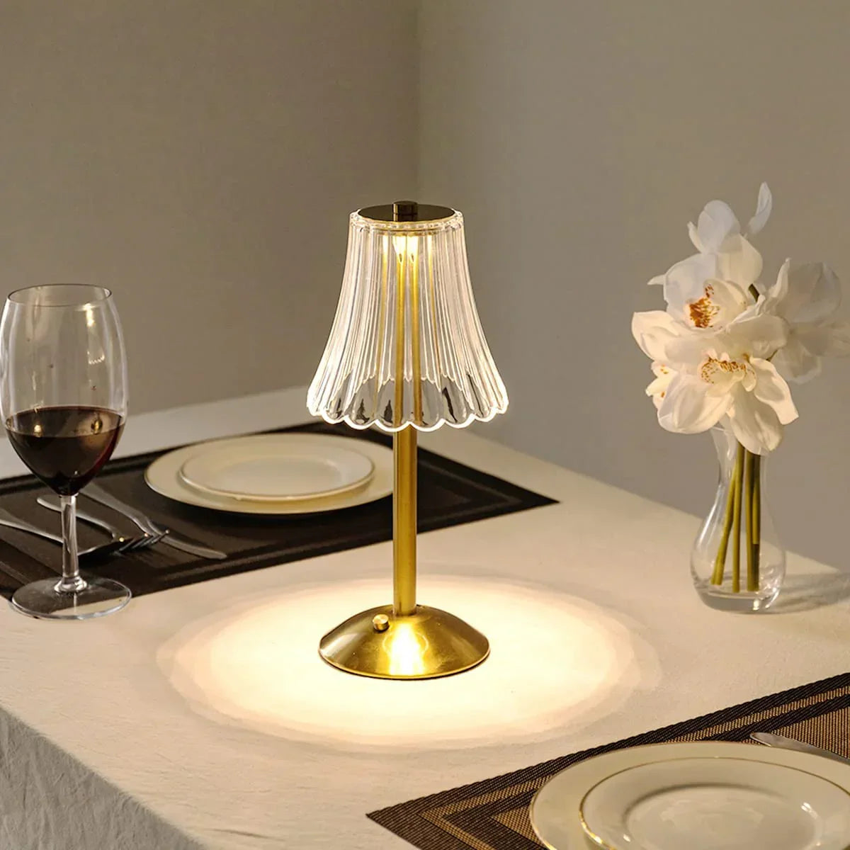 Rechargeable Touch Activated Crystal Table Lamp With Gold Finish