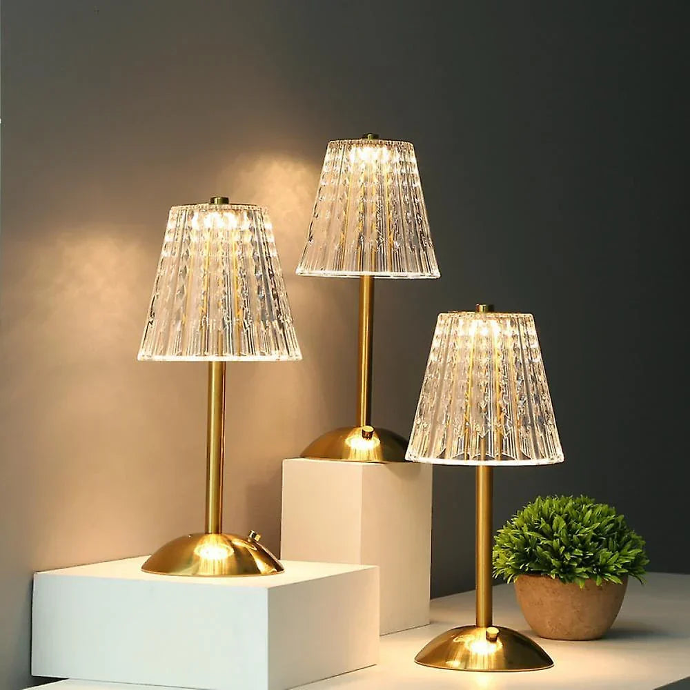 Rechargeable Touch Activated Crystal Table Lamp With Gold Finish