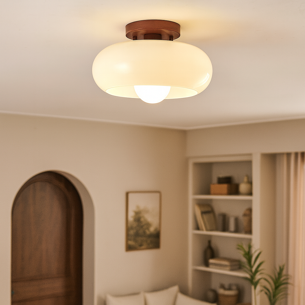 Bauhaus Cream Glass Flush Mount Ceiling Light for Warm Room Lighting