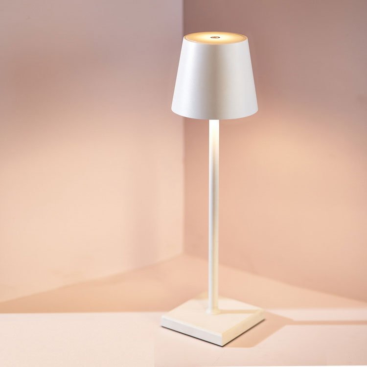 Wireless Rechargeable LED Table Lamp With Metal Cone Shade And Square Base
